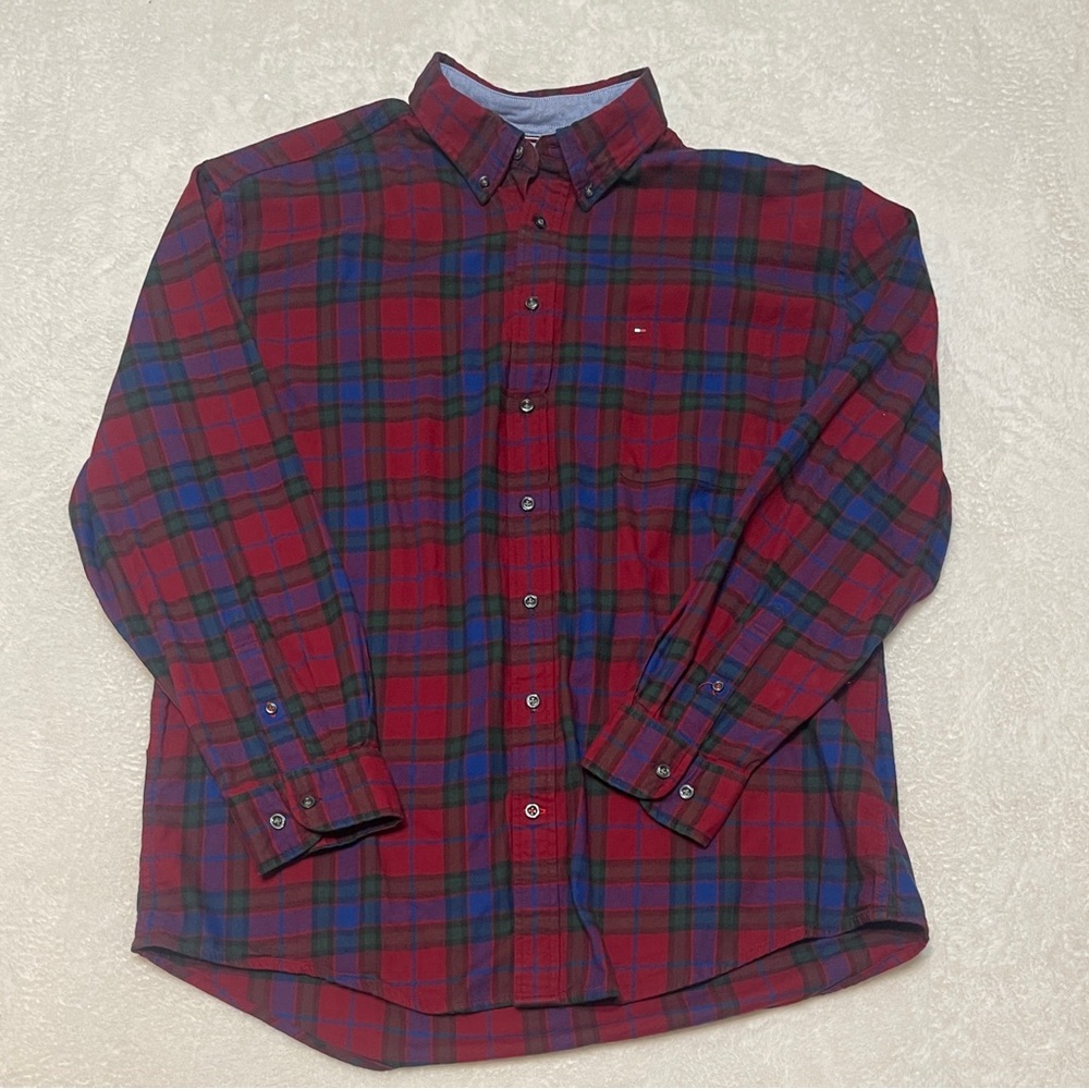 Tommy Hilfiger Red‎ Blue Flannel Button Down Fall Casual Classic Fit Men's XXL